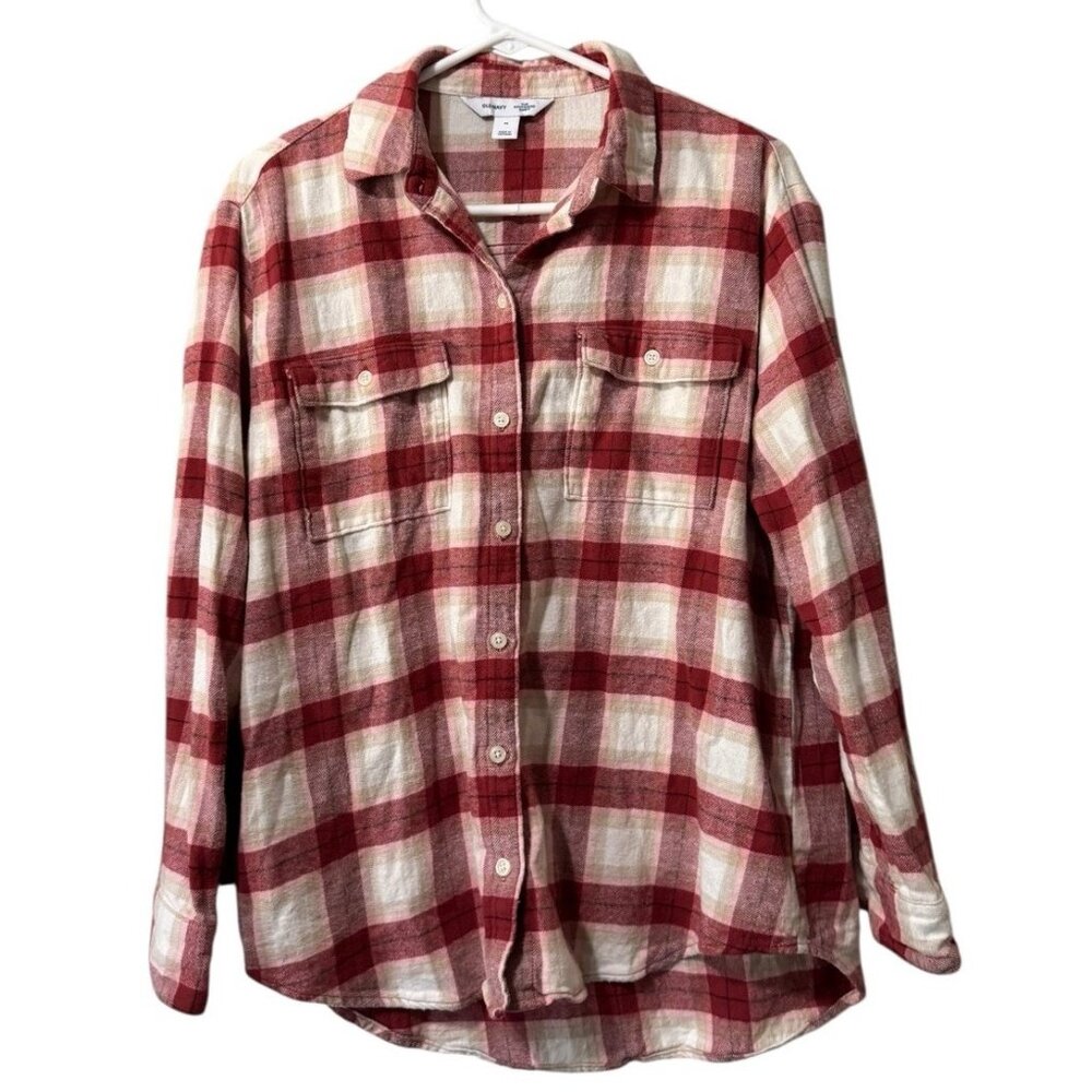 Old Navy The Boyfriend Shirt Size Medium Plaid Long Sleeve Button Down Cotton